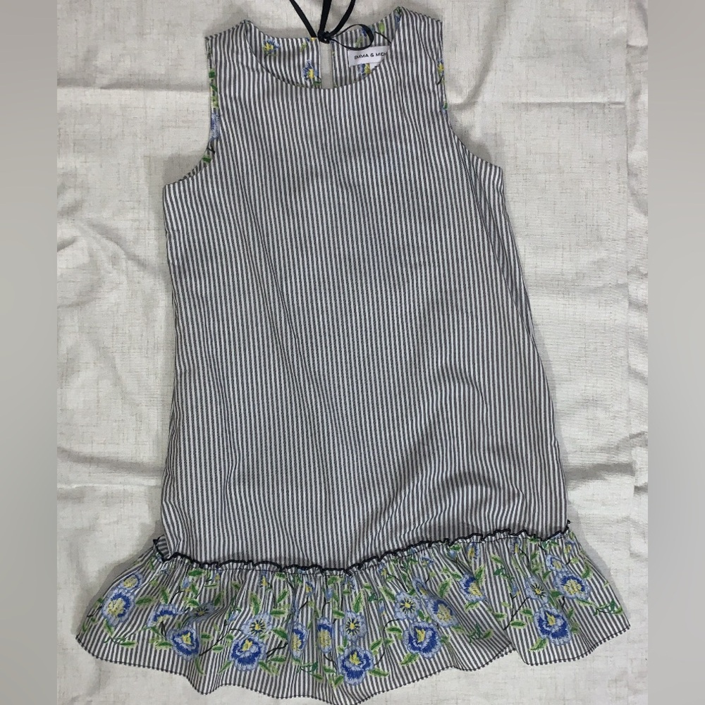 Emma & Michelle Striped Dress with Tie back and floral detailing (M)